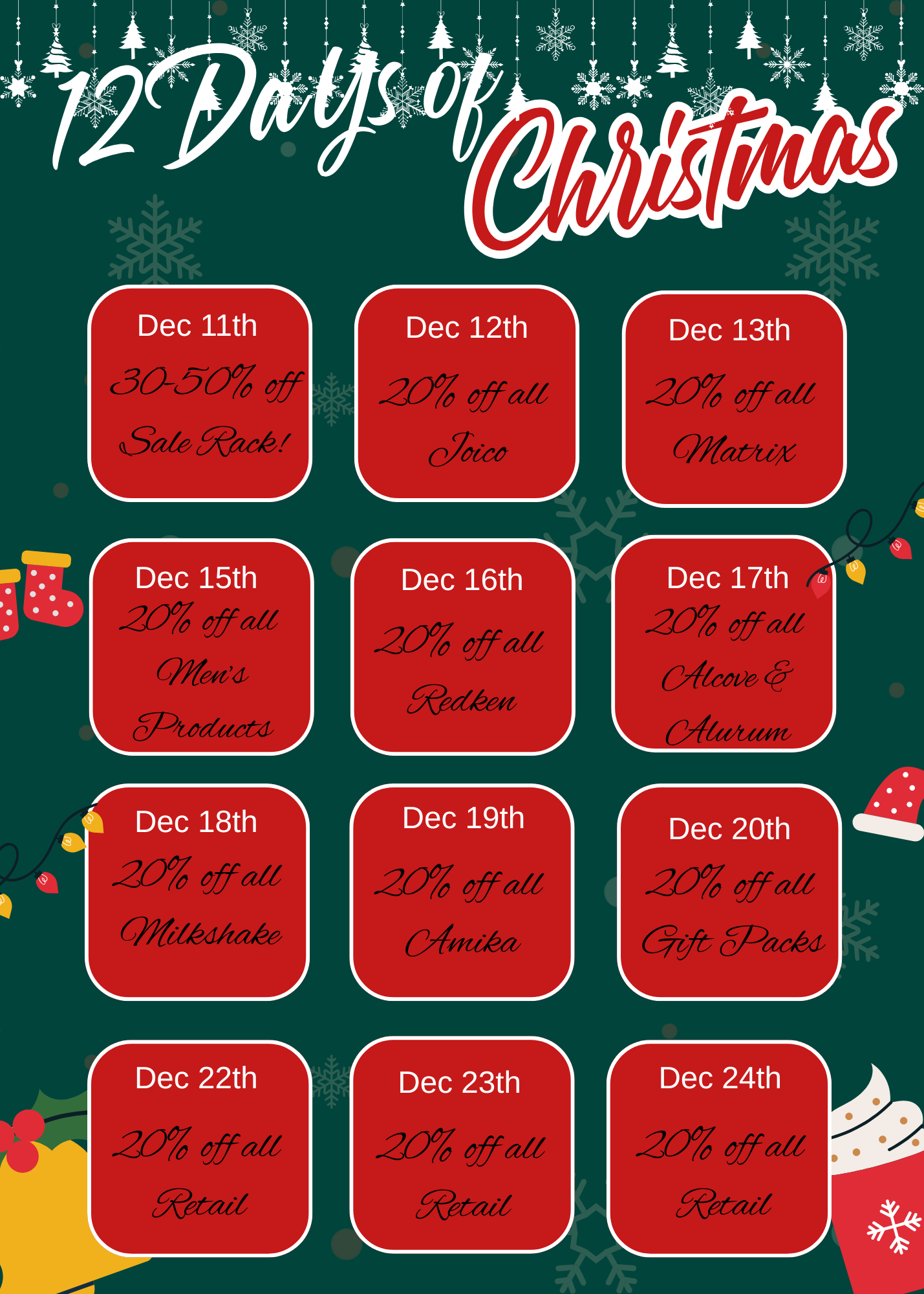 Join us for our 12 days of Christmas event again this year beginning December 11th